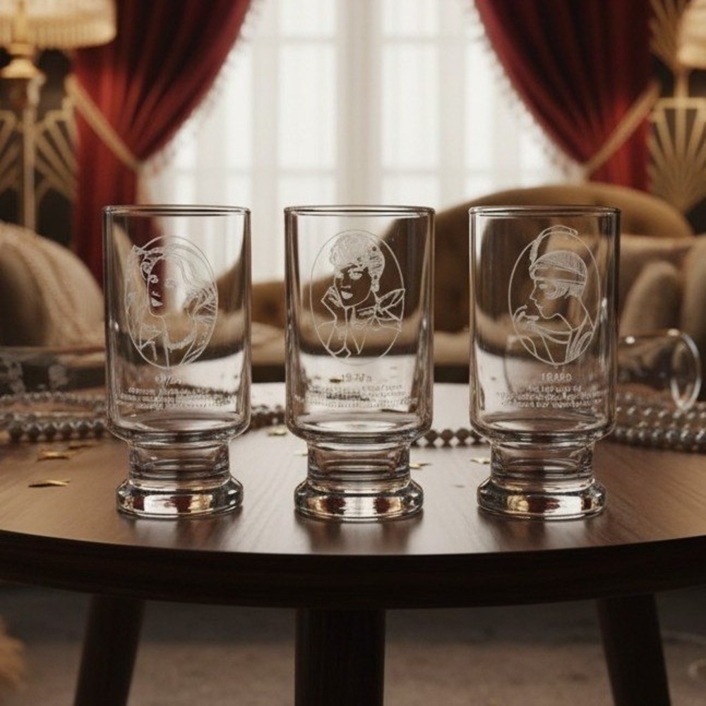 Avon Advertising Tumblers, Set of 3 Vintage Gibson Girl & Flapper Fashion Design